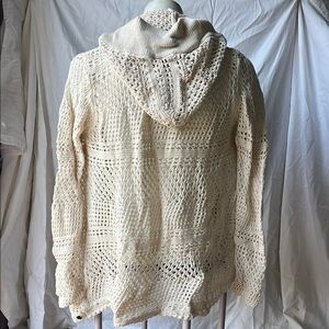 Crochet Cream Knitted Hooded Cardigan